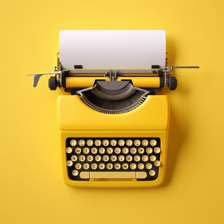 Yellow typewriter on yellow background. Inspiration for writing concept. AI Generatedの素材