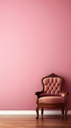 Pink elegant textile armchair on pink wall background. AI Generated.の素材