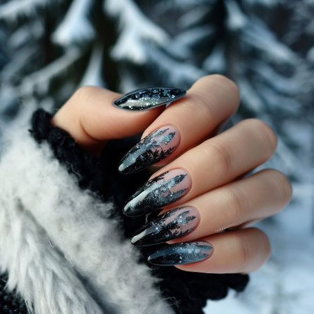 The idea of ââa manicure with a abstract black pattern. Perfect long nailsの素材