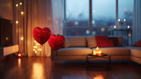 Home decor with heart shaped balloons and candles for Valentine's Dayの素材