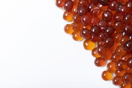 Close up of caramel balls for making bubble tea with copy space.の写真素材