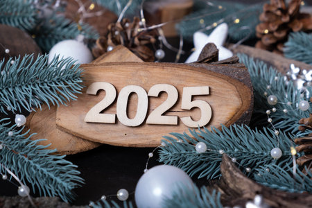 New Year 2025 in wooden numbersの写真素材