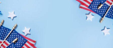 USA Independence day vertical background. USA flags with copy space