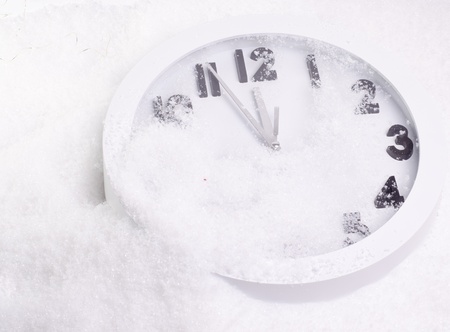 White clock on the snowの写真素材