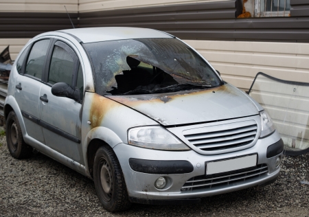 Image of burnt out abandoned carの写真素材