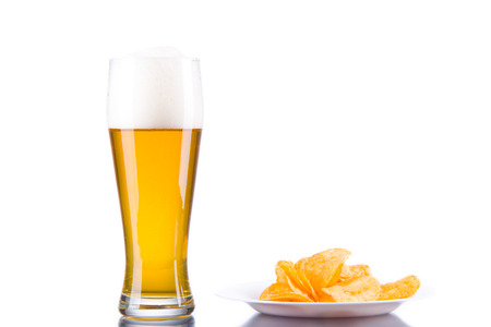 Image of Beer and Chips. Isolatedの写真素材
