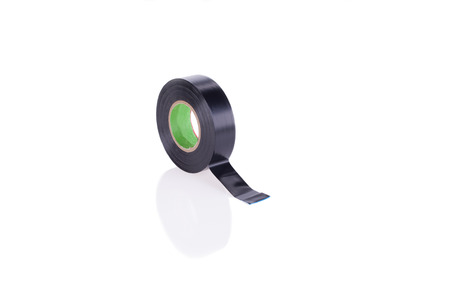 Image of Close up view of a roll of black insulating adhesive tape isolated on a white background.の写真素材
