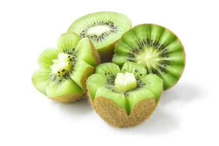 Kiwi fresh carved flower  style fruit for healthy,diet  high vitamin C side view isolated on white backgroundの写真素材