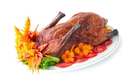 Roasted duck fusion food Chinese style decorate with carved vegetables the best top ten popular of Chinese and Thailand side viewの写真素材
