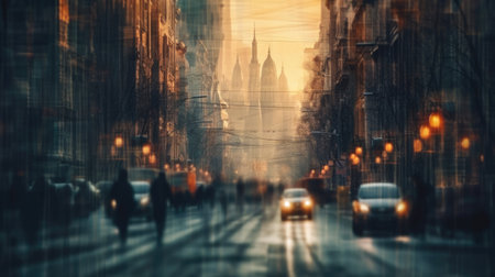 Blurred city of unrecognizable at the streetの素材