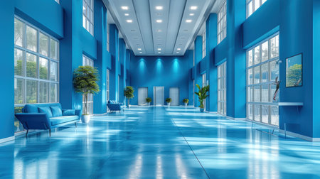 Futuristic Blue Corridor Illuminated by Elegant Neon Lightsの素材