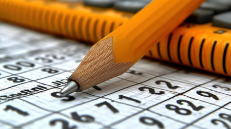 Precision in Numbers: A Pencil on a Crossword Puzzleの素材