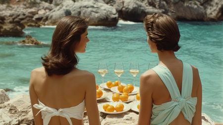 Serene Moments: A Coastal Escape with Wine and Citrus Sunsetsの素材