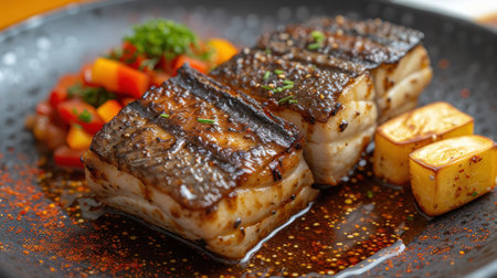 Gourmet Grilled Fish Steaks with Vibrant Vegetable Medleyの素材