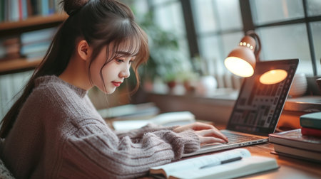 Evening Study Session Amidst Books and Warm Lightの素材