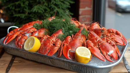 A Feast of Fresh Lobsters with Lemon and Herbsの素材