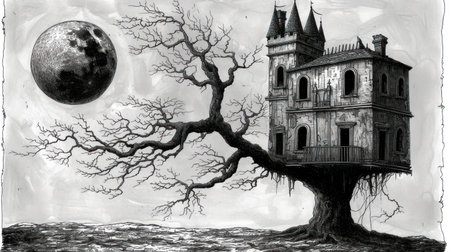 Enchanted Forest Retreat: A Serene Treehouse Nestled Amongst Whispering Treesの素材