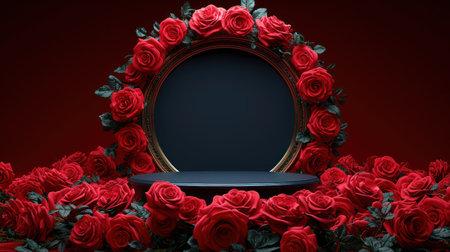 Enchanted Rose Garden with Elegant Display Podiumの素材