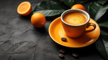 "Morning Harmony: A Vibrant Coffee Amidst Fresh Oranges"の素材