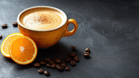"Morning Harmony: A Vibrant Coffee Amidst Fresh Oranges"の素材
