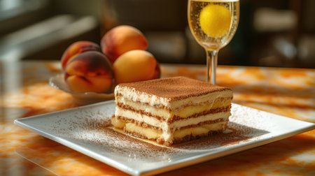 Golden Hour Delight: A Sumptuous Dessert Paired with Sparkling Wineの素材