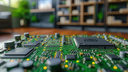 Intricate Beauty of Technology: A Close-Up View of a Vibrant Circuit Boardの素材
