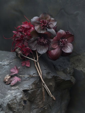 Ethereal Beauty: Dark Blooms Amidst the Whispering Shadowsの素材