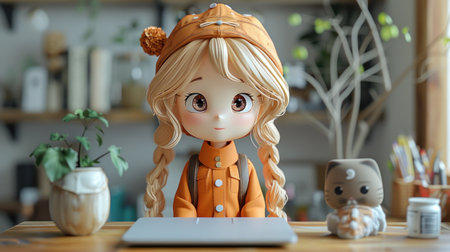 "Creative Workspace: A Charming Figurine Amidst Nature-Inspired Decor"の素材