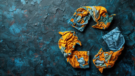 Eternal Cycle: Artistic Display of Recycled Fabric on Textured Canvasの素材