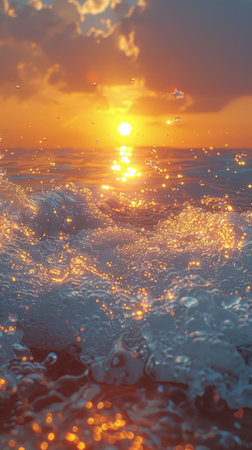 Golden Horizon: A Mesmerizing Dance of Sunlight and Waves at Duskの素材