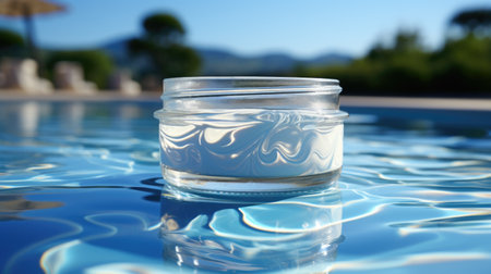 an overturned jar of cream sitting on top of waterの素材