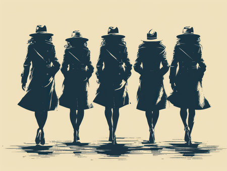 Elegant Shadows: Silhouetted Figures in Stylish Attireの素材