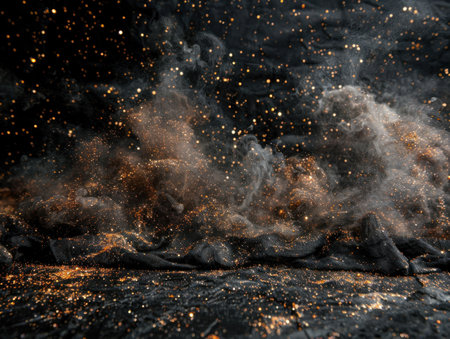 Cosmic Dance: A Mesmerizing Interplay of Smoke and Golden Sparklesの素材