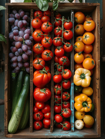 Harvest Bounty: A Colorful Array of Fresh, Organic Vegetables and Fruitsの素材