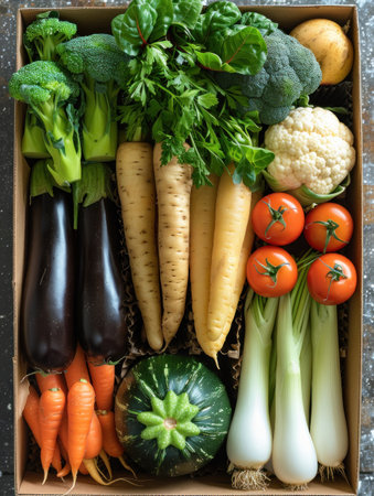 Harvest Bounty: A Colorful Array of Fresh, Organic Vegetablesの素材