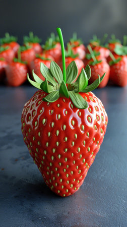 Vibrant Fresh Strawberries on a Dark Surfaceの素材