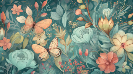 Flowers and Butterflies Patternの素材