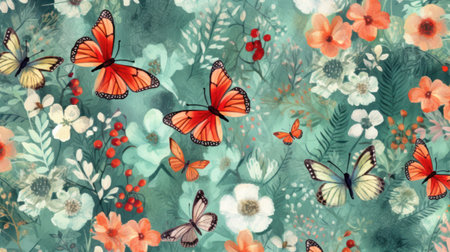 Flowers and Butterflies Patternの素材