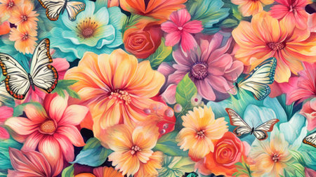 Flowers and Butterflies Patternの素材