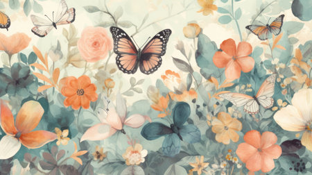 Flowers and Butterflies Patternの素材