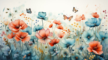 Flowers and Butterflies Patternの素材