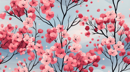 pattern with trees with pink flowersの素材