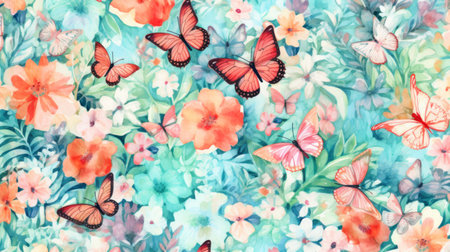Flowers and Butterflies Patternの素材