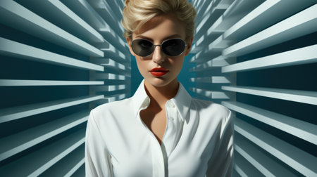 beautiful woman close fitting white shirt suitの素材