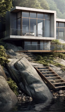 a luxury nordic home with at dawnの素材