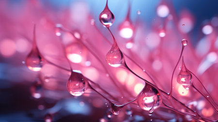 Glowing rainfall on pink gradient background, volumetric lightingの素材