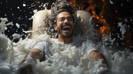 man taking showerの素材