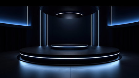A circular podium in centre, studio lightingの素材