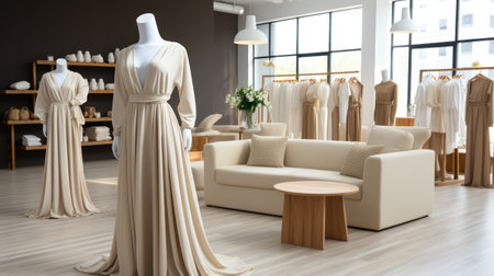 mannequins and racks, showing some casual muslim high street cotton tops, abaya and dressesの素材