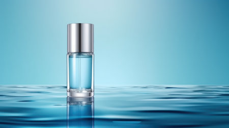 Cosmetic ads template on blue water backgroundの素材